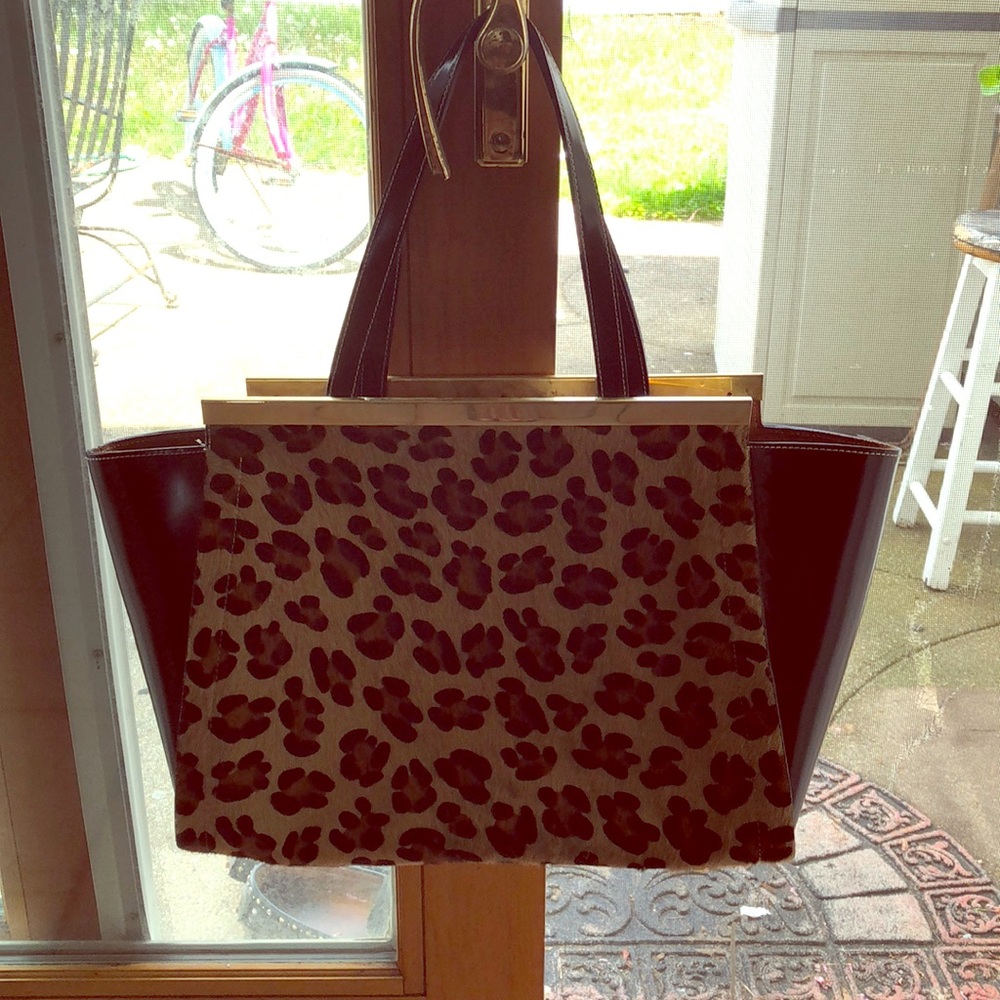 Genuine Leather with Cheetah print tote